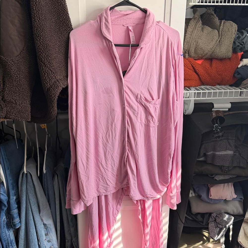SKIMS Pink Long Sleeve Pajama Top and Pants Set